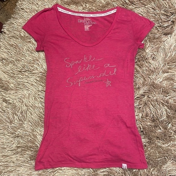 VICTORIA’S Secret Pink Short Sleeve Lightweight Supermodels‎ Y2K VNeck Shirt - Picture 1 of 8